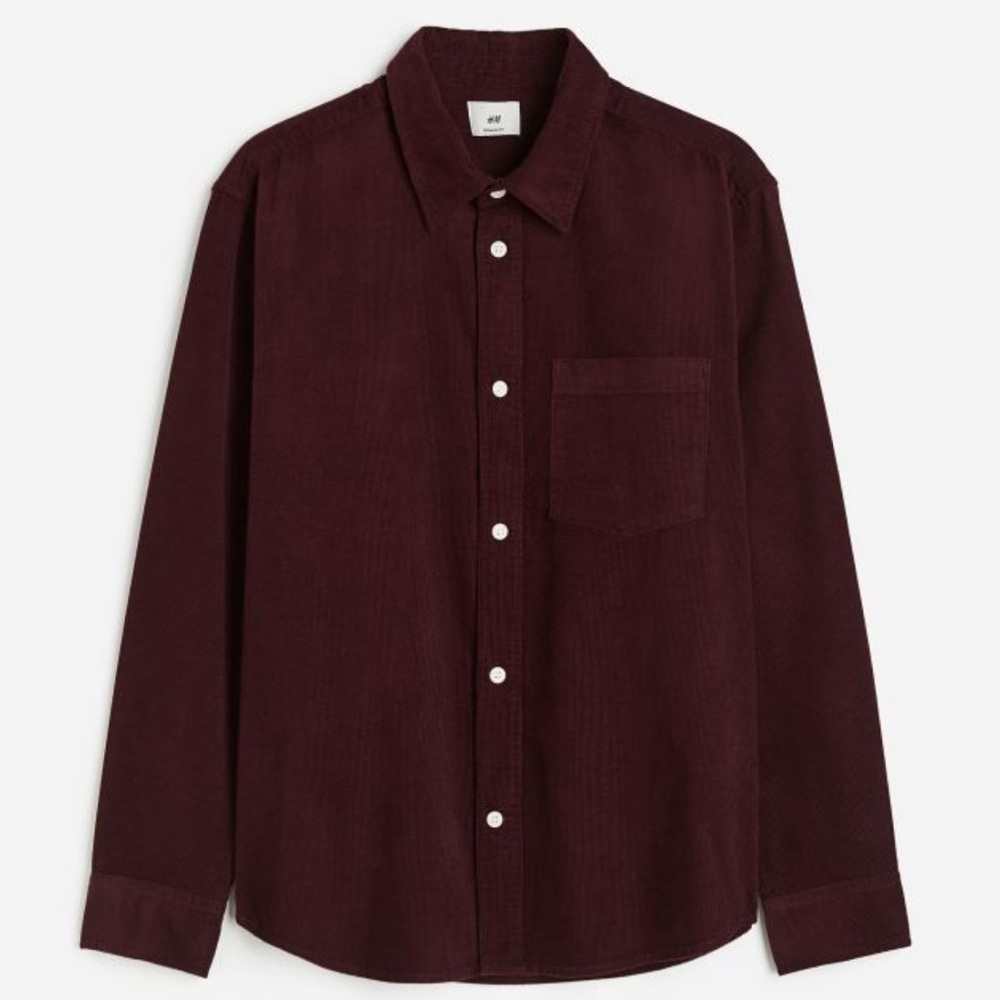 H&M Corduroy Shirt Burgundy Large Regular Fit - New w/ tags